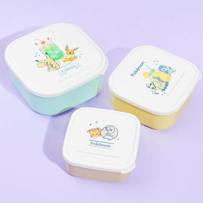 Bento & Lunch Boxes |  Pokemon Happy Drink Square Food Container Set – 3 Pcs Bento & Lunch Boxes Bento & Lunch Boxes