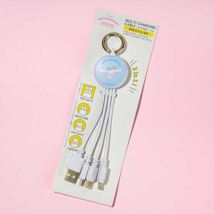 Phone Cases & Tech |  Cinnamoroll Multi-Charging Cable Round Keychain Accessories Phone Cases & Tech